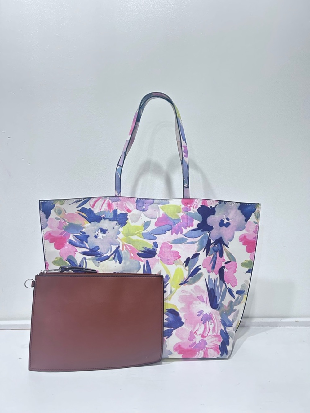 French Connection James Floral Tote Bag & Pouch Set‎ Watercolor Print